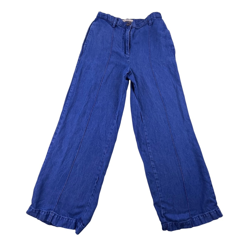 Sessun Alberoha Wide Leg Pants Blue Linen Lyocell Trousers Size 36 euro, US 4